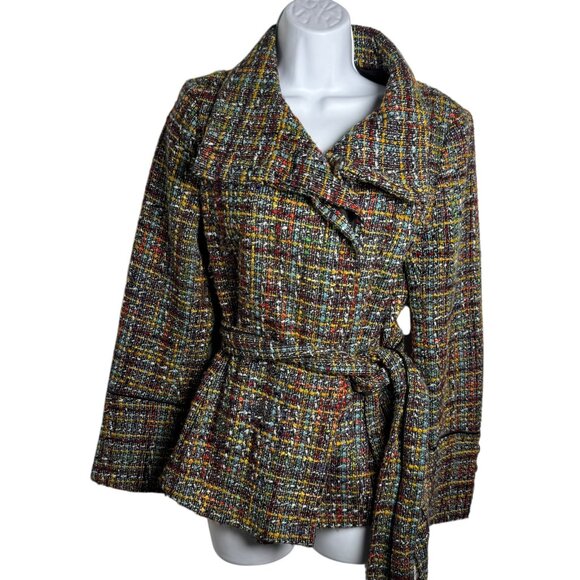 Zara Women’s Multicolor Tweed Belted Jacket Size Medium Made in Spain - Picture 1 of 10